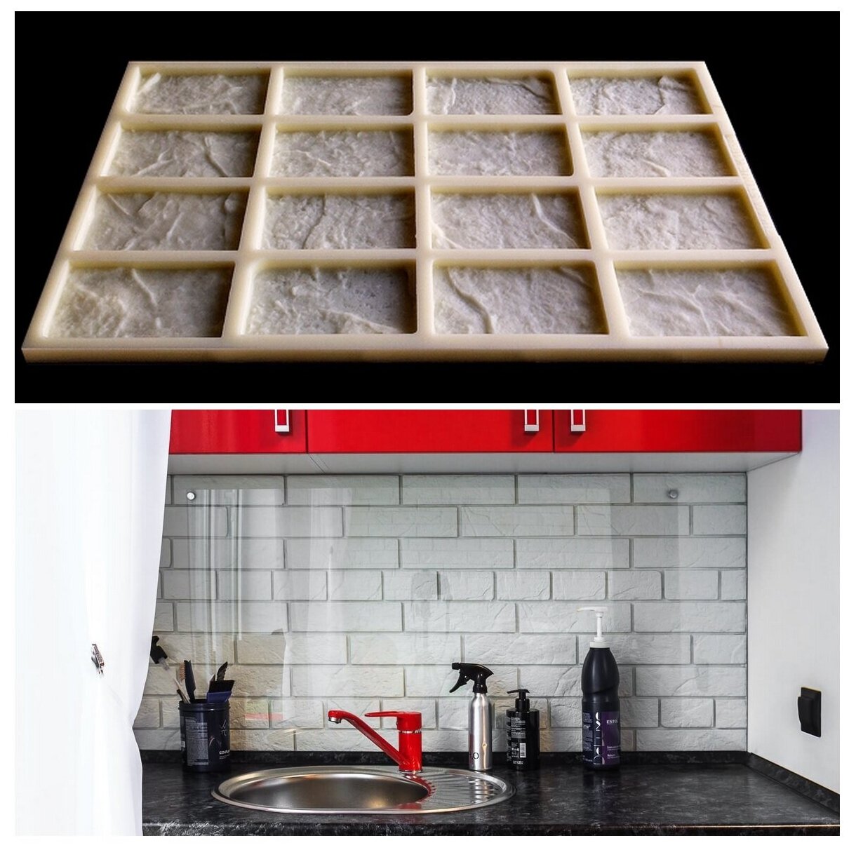 Кирпич классик — тычковая плитка h10mm. Силиконовая форма ZIKAM для производства интерьерной декоративной плитки из гипса.