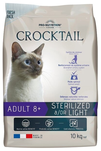 FLATAZOR CROCKTAIL ADULT 8+ STERILISED/LIGHT диетический для пожилых кастрированных котов и стерилизованных кошек (10 кг)