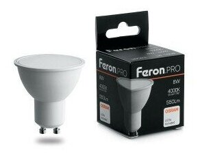 Светодиодная LED лампа Feron.PRO MR16 GU10 230V 8W(550lm) 4000K 4K матовый 57x50 OSRAM LED LB-1608 38093