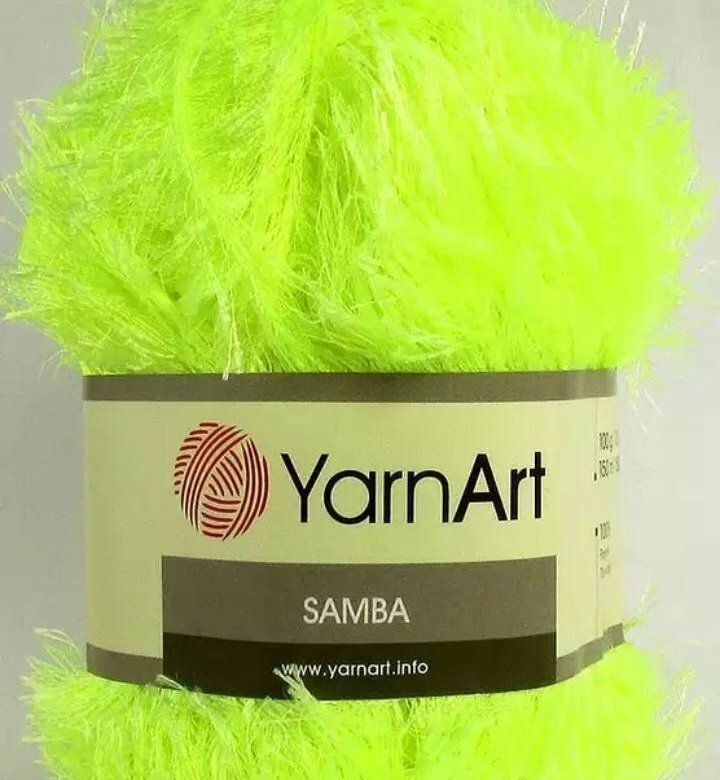 Пряжа Samba Yarnart цвет 2052 неоновая зелень. травка 100 г. 150 м. 1 моток.