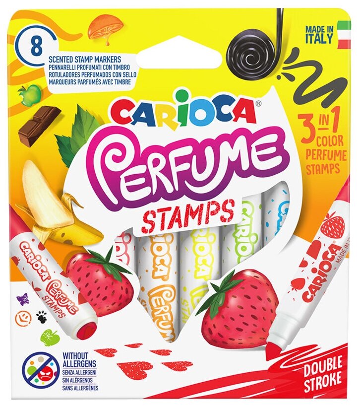 Фломастеры-штампы двусторонние Carioca "Perfume Stamps", 08цв, ароматизированные, смываемые, картон