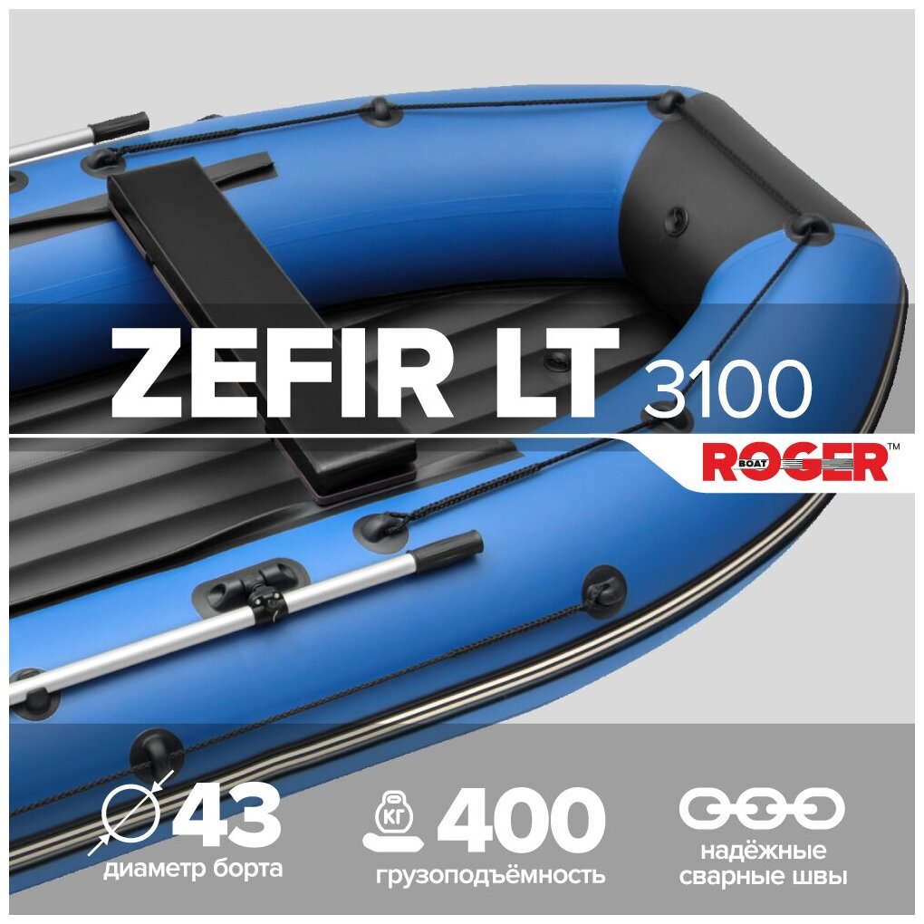 Лодка ПВХ ROGER Zefir 3100 LT, малый киль (цвет сине-черный)