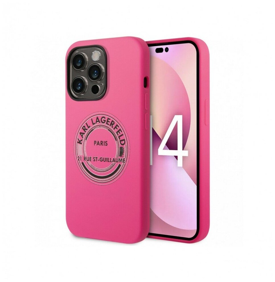 Чехол CG Mobile Karl Lagerfeld Liquid silicone Round RSG logo Hard для iPhone 14 Pro Max, цвет Розовый (KLHCP14XSRSGRCF)