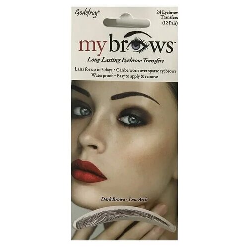 фото Godefroy флеш-тату брови низкая арка long lasting eyebrow transfers, 12 пар dark brown