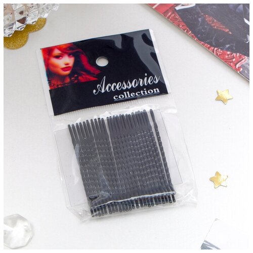 Невидимка для волос Классика набор 24 шт -3 шт ребристые 5 см чёрный 6шт 484₽