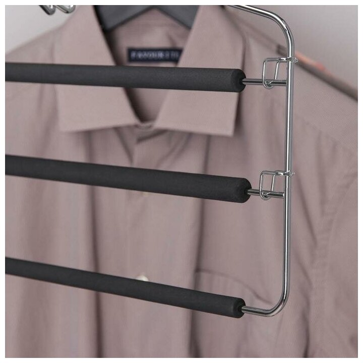 SAVANNA Вешалка для одежды антискользящая 3-х уровневая SAVANNA, 37×31 см, металл / полиуретан, цвет чёрный - фотография № 3