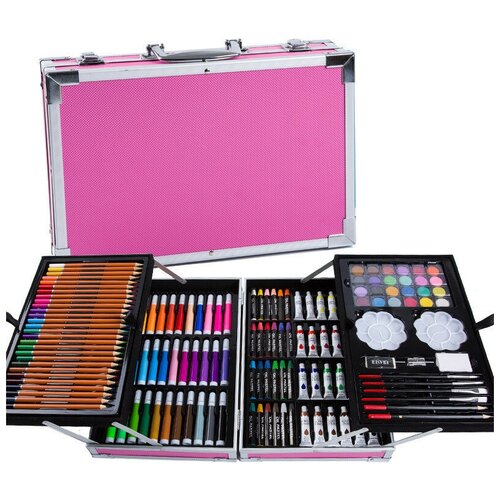 Набор для рисования в чемоданчике (145 предметов) (Розовый)