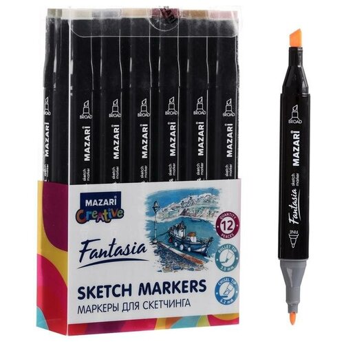 Набор двухсторонних маркеров для скетчинга Mazari Fantasia, Skin+Wood colors (телесные и древесные цвета), 12 цветов