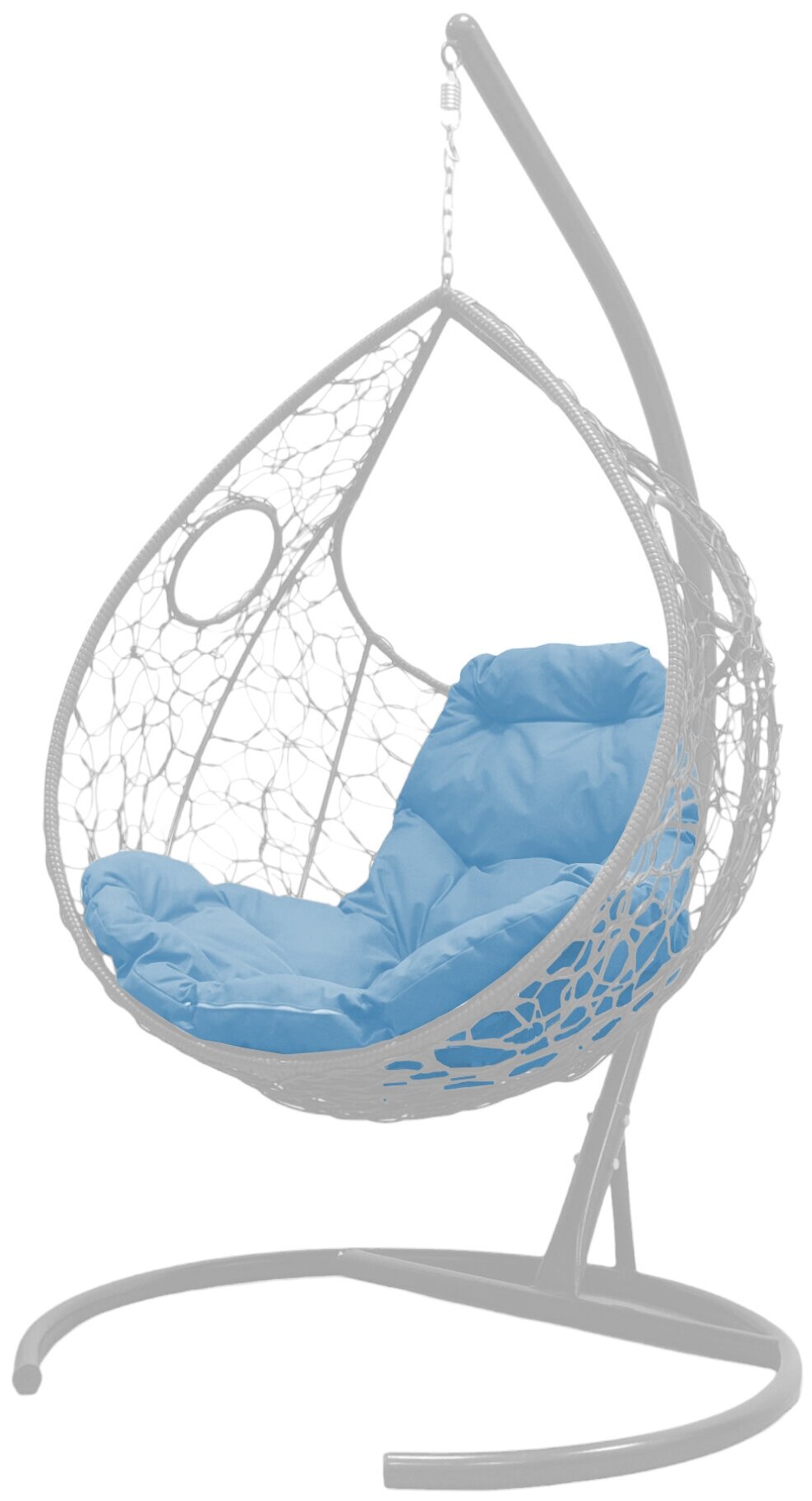 Подвесное кресло M-Group долька ротанг белое, голубая подушка - фотография № 1