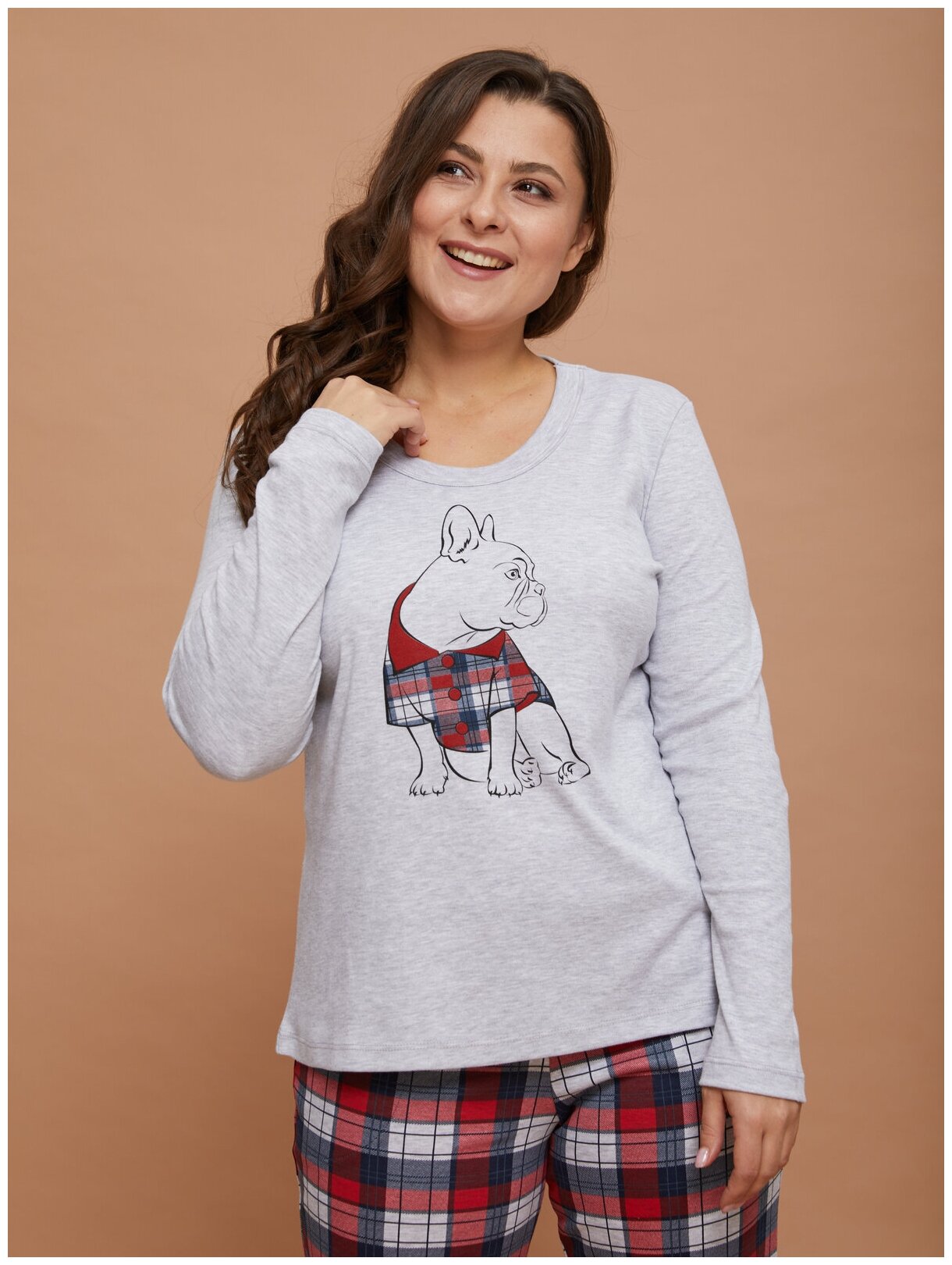 Женская домашняя пижама Алтекс со штанами в клеточку, размер 60 - фотография № 5