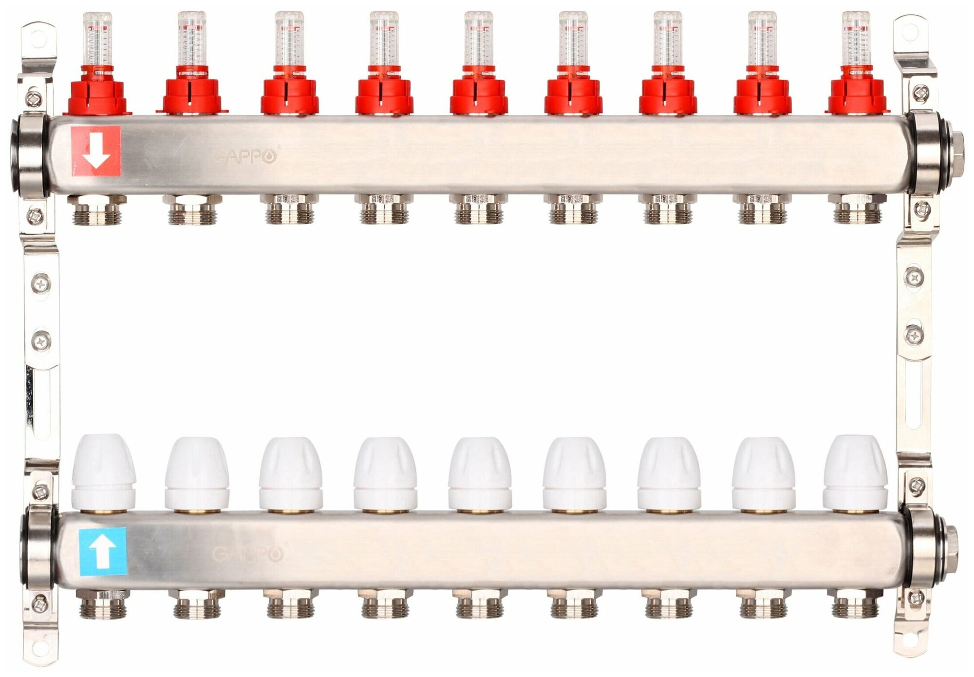Коллектор регулируемый с расходомерами Gappo G424.9 9-вых. x1"x3/4"