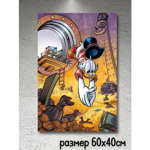 Картина на холсте интерьерная Скрудж Макдак Денежный Бизнес мотиватор 60х40см