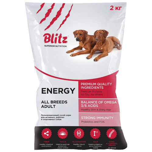 фото Корм для собак blitz (2 кг) adult dog energy dry