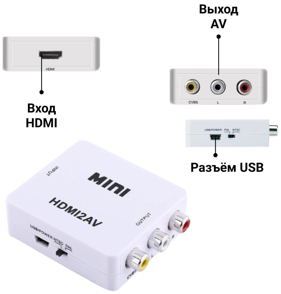 Конвертер HDMI на AV и аудио, HDMI 2 AV для монитора, CVBS, PAL NTSC белый черный