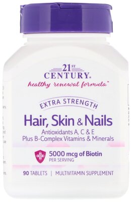 Таблетки 21st Century Hair, Skin & Nails, 100 г, 90 шт.