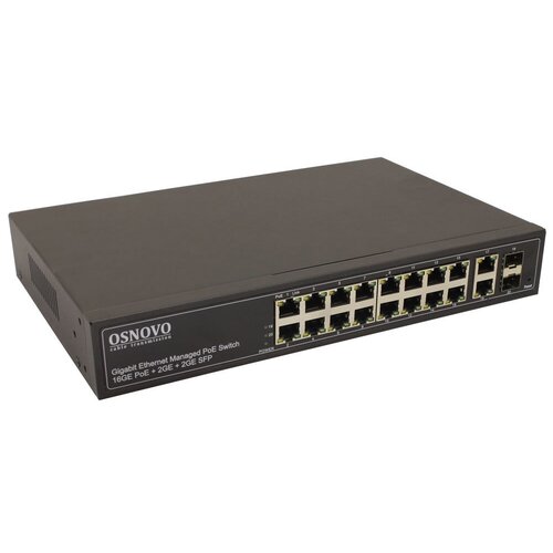 Управляемый L2 PoE коммутатор OSNOVO SW-8182/L(300W) 16 RJ45 PoE + 2 x RJ45 + 2 GE SFP портов, до 30W на порт, суммарно до 300W управляемый l2 poe коммутатор gigabit ethernet на 16 rj45 poe 2 x rj45 2 ge sfp портов порты 16 x ge 10 100 1000 base t с поддержкой poe ieee