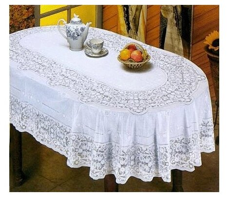 фото Скатерть ПВХ арт. С612 Embossed 150*230см бел. (овал)