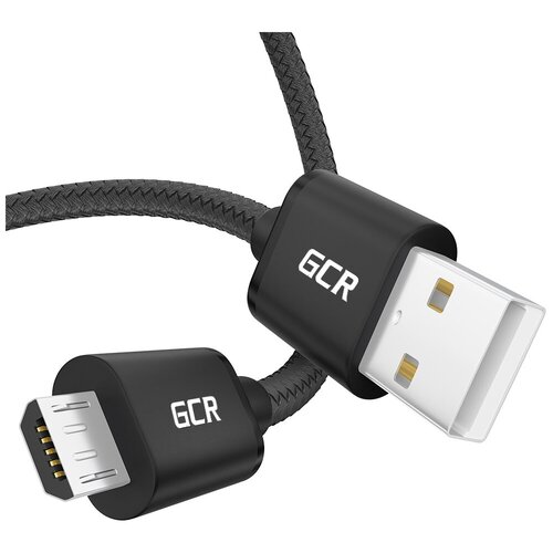 GCR Кабель 1.5m MicroUSB, быстрая зарядка, черный нейлон