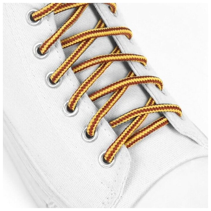 Шнурки для обуви с круглым сечением коричнево-желтые - фотография № 1