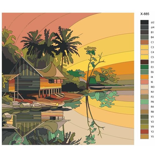 Картина по номерам X-885 Пейзаж на берегу моря 80х80 картина по номерам природа пальма на берегу моря на закате
