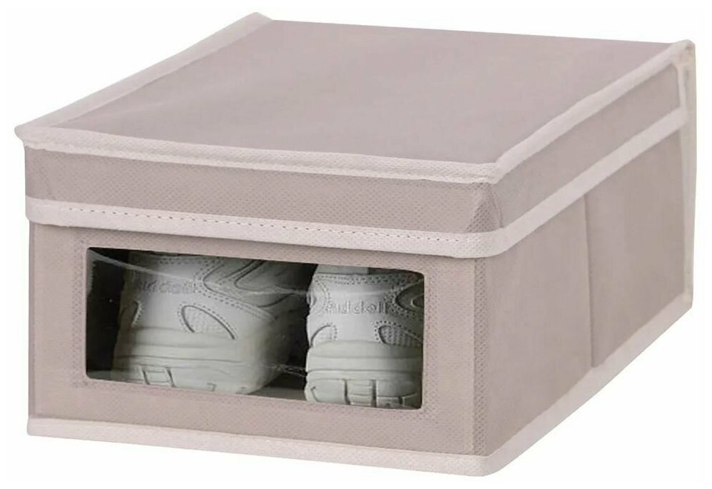 Короб для хранения обуви с крышкой, коричневый Вельвет , нетканый материал, 350х250х160 мм - фотография № 1