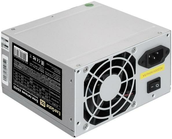 Блок питания 450W ExeGate Ab450, Atx, PC, 8cm fan, 24p+4p, 3*SATA, 2*IDE, FDD + кабель 220V в компле .