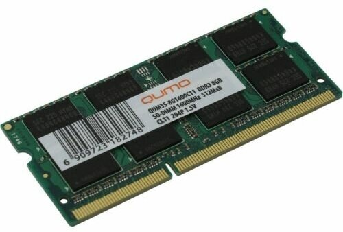 Модуль памяти QUMO DDR3 SODIMM 8GB QUM3S-8G1600C11R PC3-12800, 1600MHz