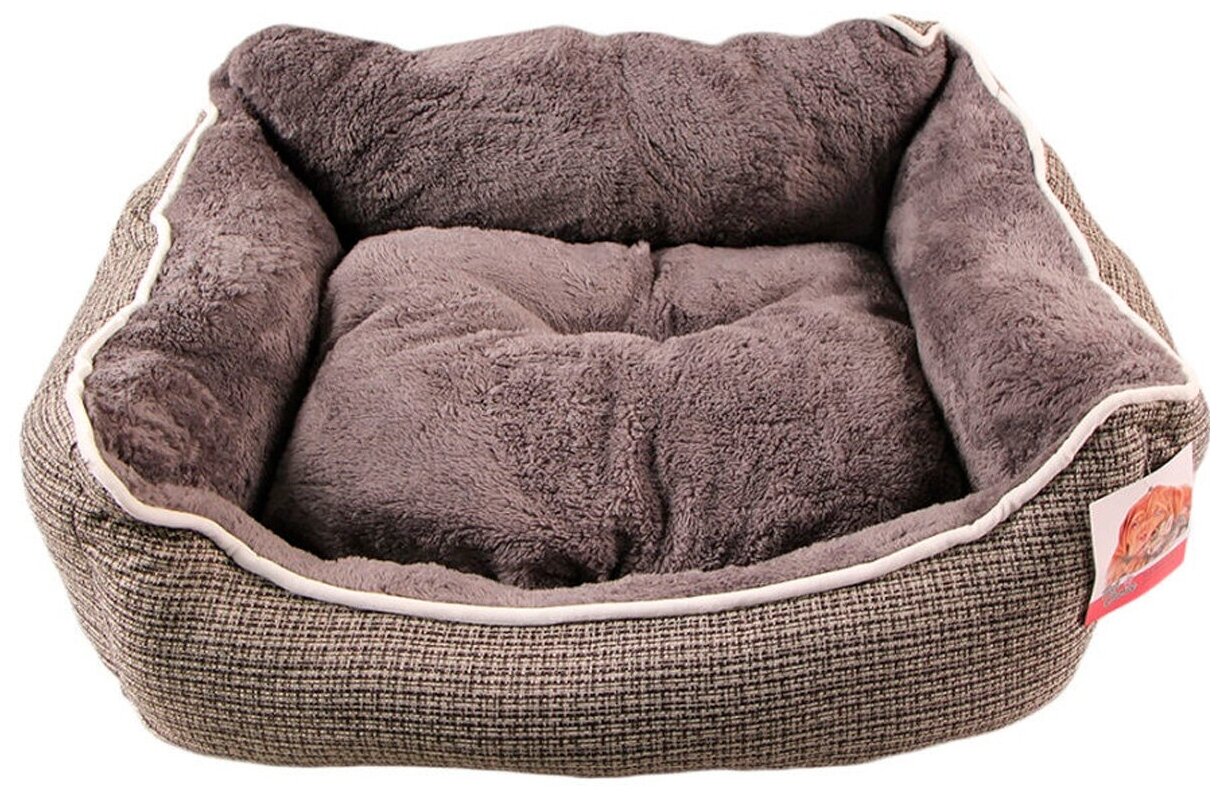 Лежак для животных Pet Choice с двухсторонней подушкой меховой прямоугольный коричневый 60 х 50 х 21 см (1 шт) - фотография № 1