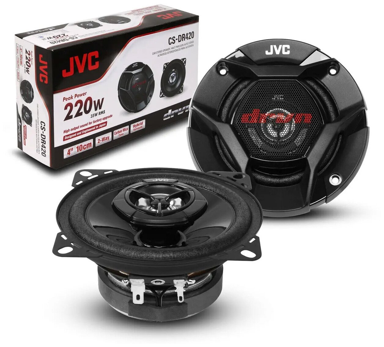 Колонки автомобильные Jvc CS-DR420, 10 см (4 дюйм.), комплект 2 шт.