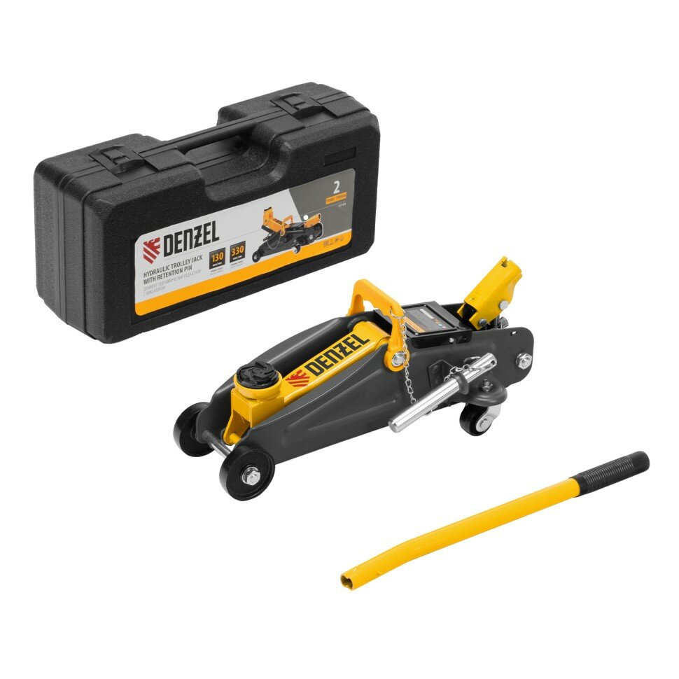 DENZEL Домкрат гидравлический подкатной с фиксатором, 2 т, 130-330 мм, в кейсе Denzel ( 51154 )