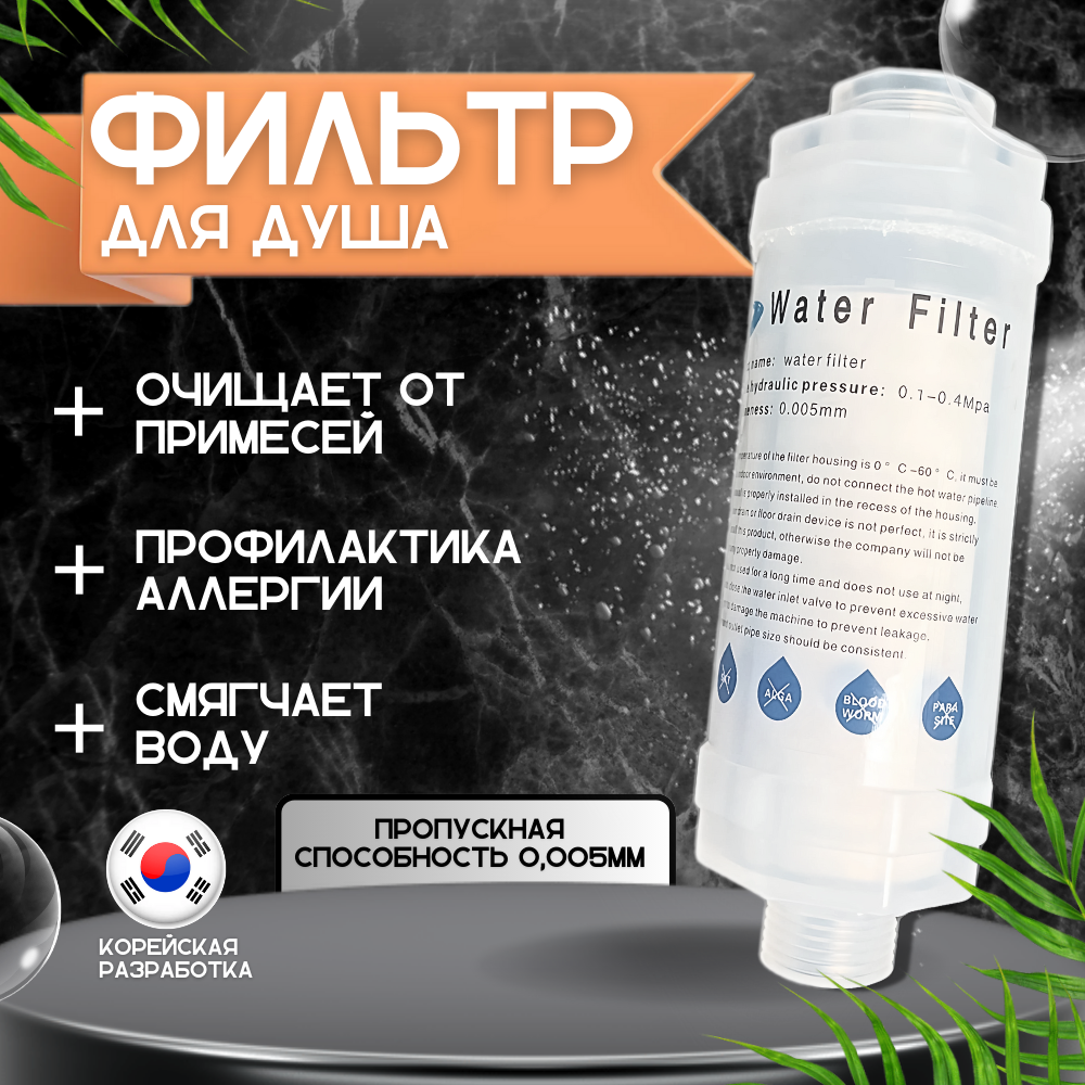 Фильтр для душа техметр WF-02 от жесткой воды, хлора и ржавчины на душевую лейку хлопковый, многоразовый (Белый)