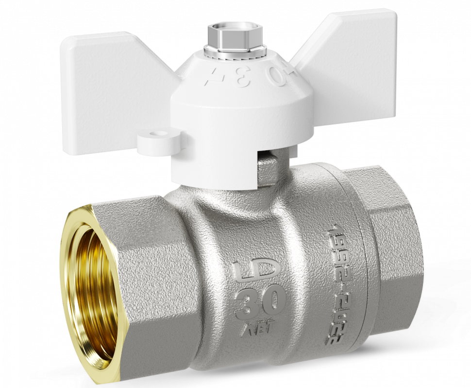 Кран шаровой латунный LD Pride В-В Б Ду 15 Ру40 бабочка (white)