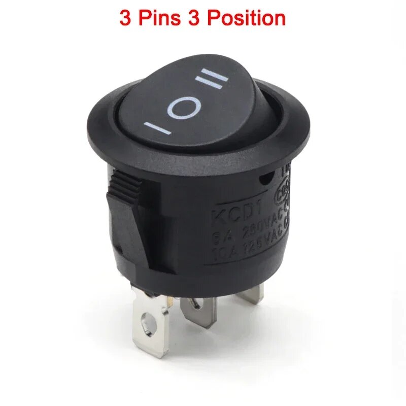 Круглый переключатель KCD1 2/3 контакта ВКЛ-ВЫКЛ-ВКЛ 6А/250В, Black NO Light, 1 piece