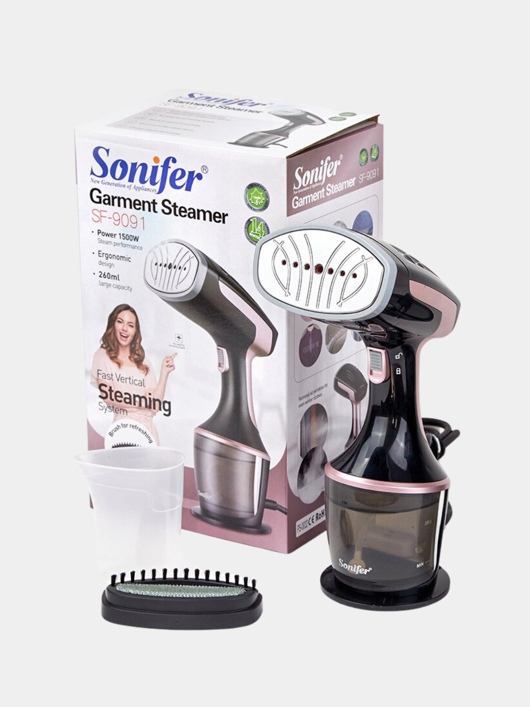 Ручной отпариватель Sonifer SF-9091, бежевый/чёрный, 500Вт, 0.26 л, 15 мин — фото 1