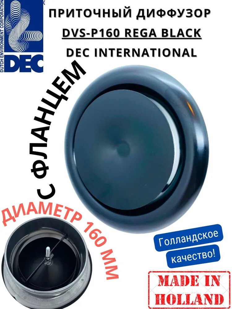 Голландский приточный стальной черный анемостат от DEC International DVS-P160 REGA 160мм