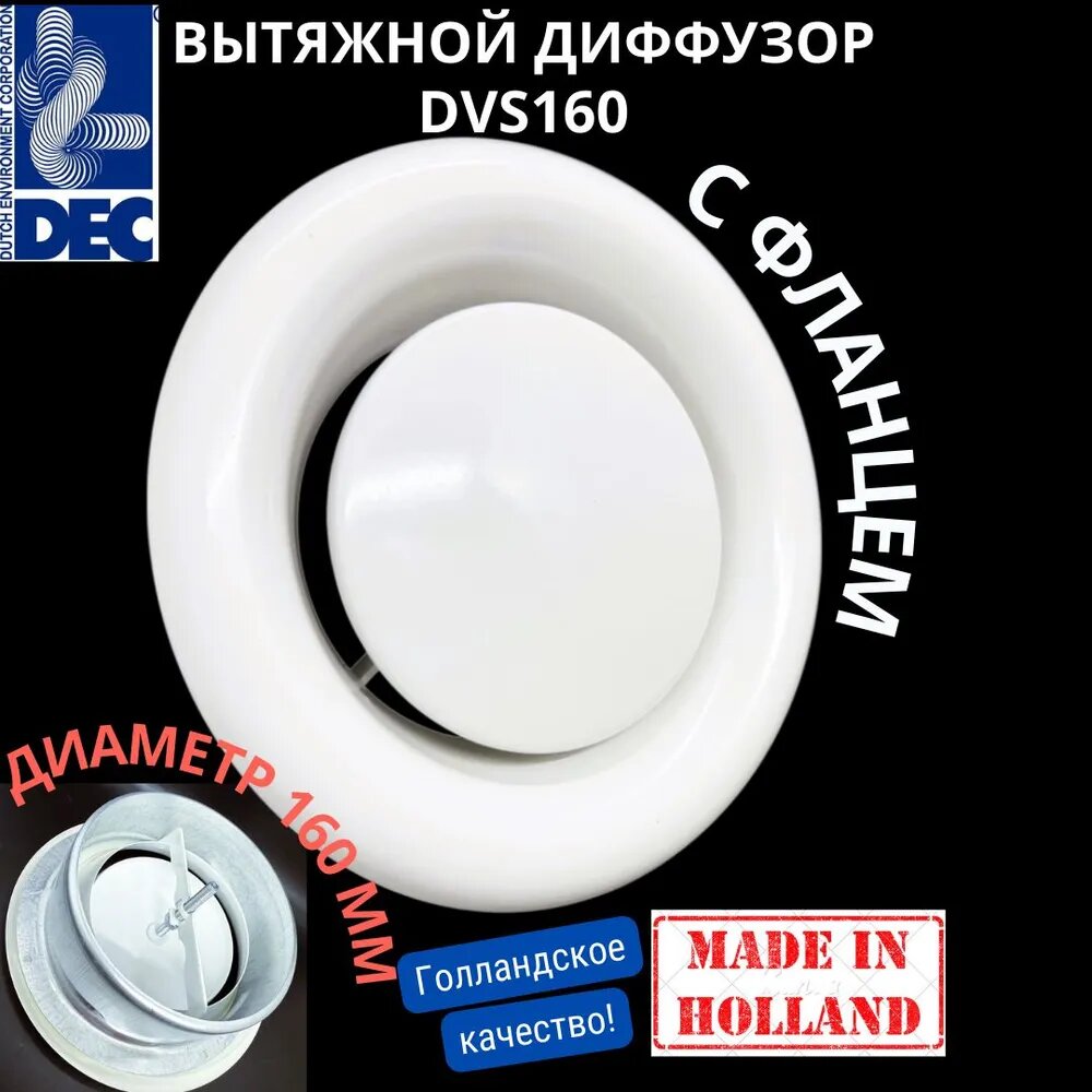 Голландский диффузор/анемостат вытяжной стальной DEC International DVS160 160мм