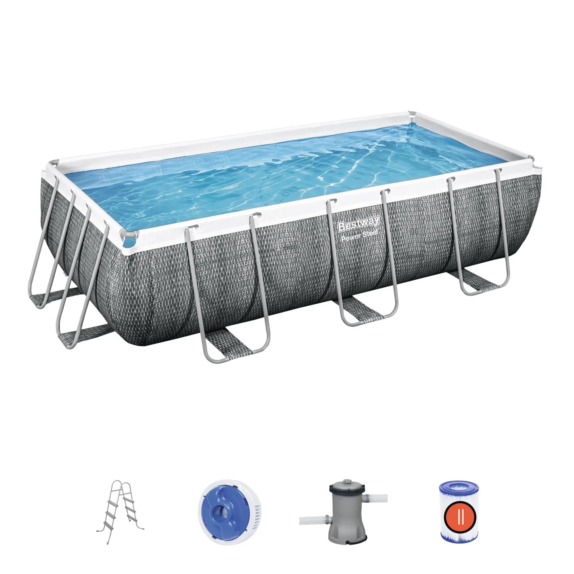 Бассейн Bestway "Power Steel", прямоугольный, каркасный, серый, 404x201x100см