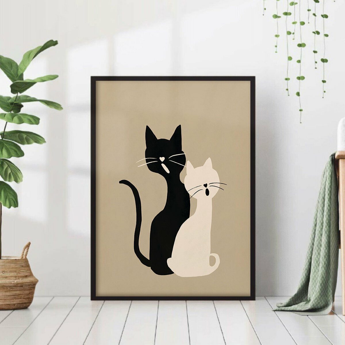 Постер "Кот и кошка" 50 на 70 в черной рамке / Картина для интерьера / Плакат / Постер на стену / Интерьерные картины