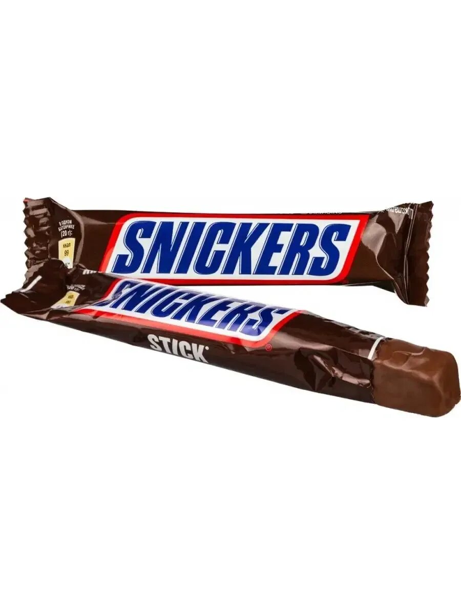 Шоколадный батончик Snickers Stick с карамелью, арахисом и нугой, 32 шт по 20 г — фото 1