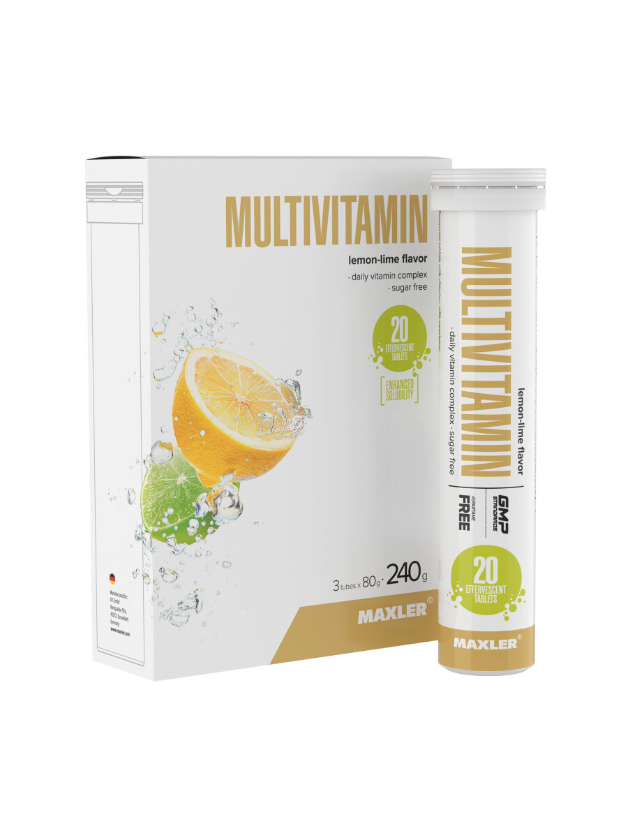 Мультивитамины Maxler Multivitamin комплекс витаминов, 3 тубы по 20 шипучих таблеток - Лимон-Лайм