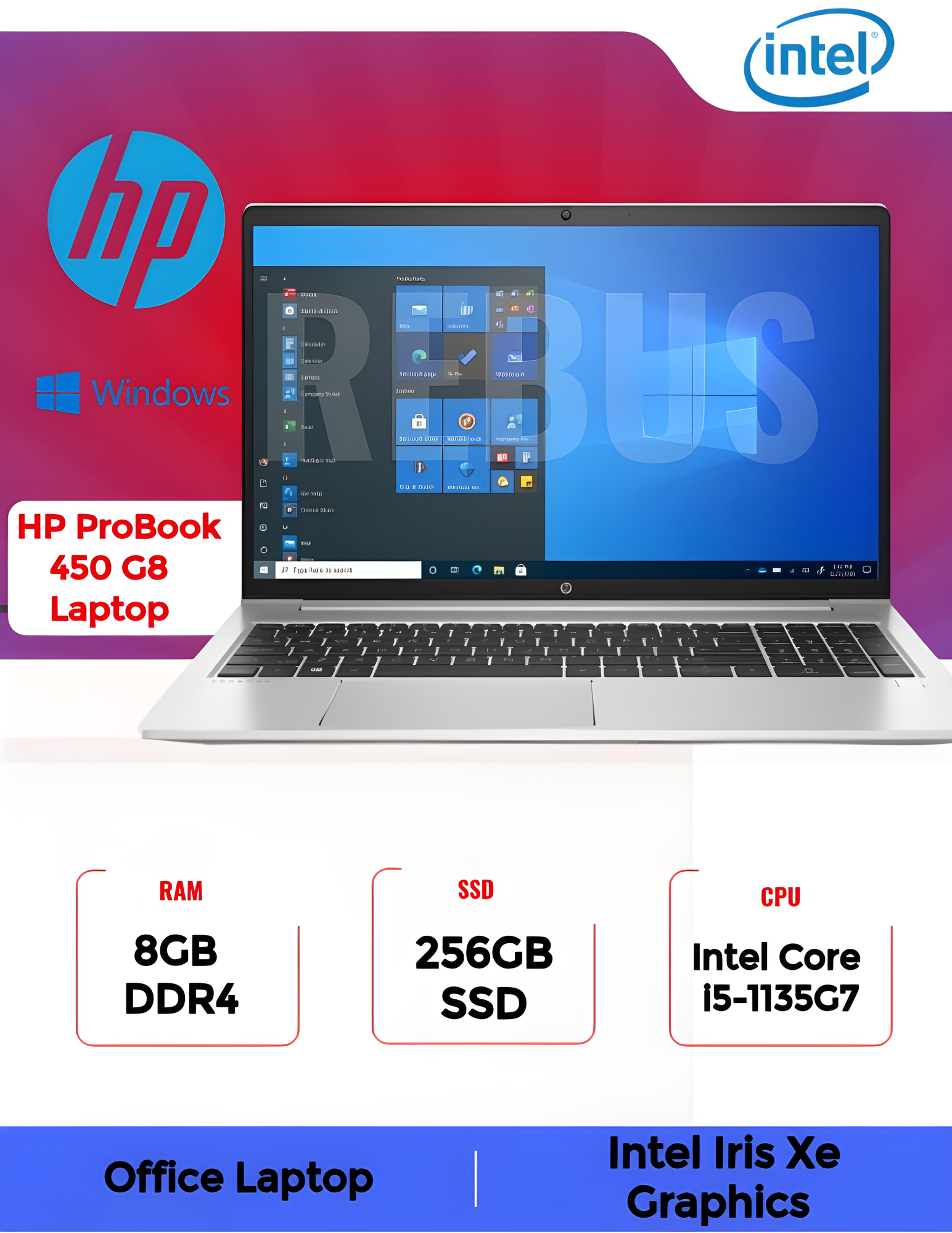 Ноутбук HP ProBook 450 G8 (2R9D3EA) / i5-1135G7 / 8GB / SSD 256GB / Windows 10 Pro / 15.6", серебристый