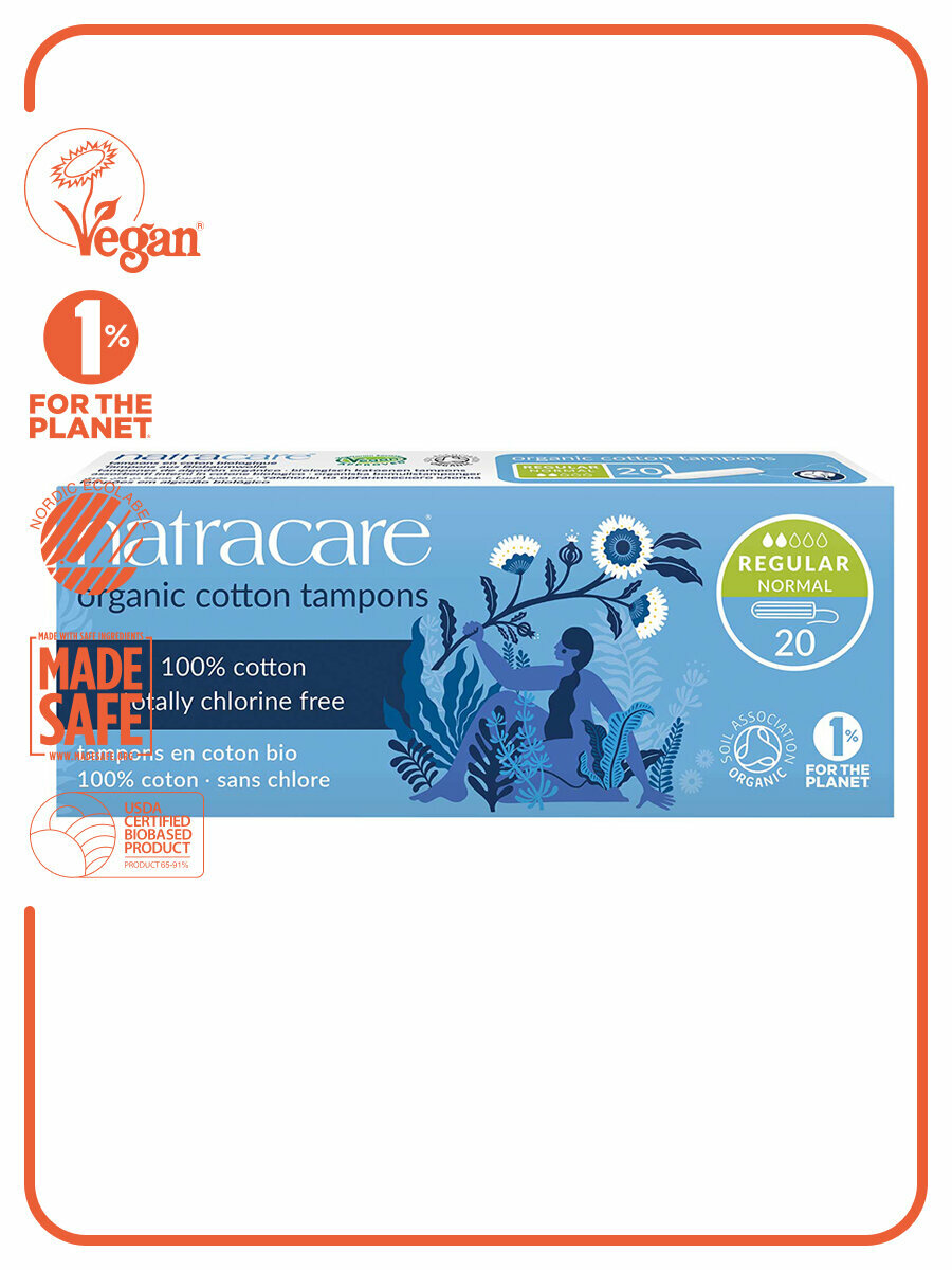 Natracare Органические тампоны Regular Normal 2 капли 20 шт