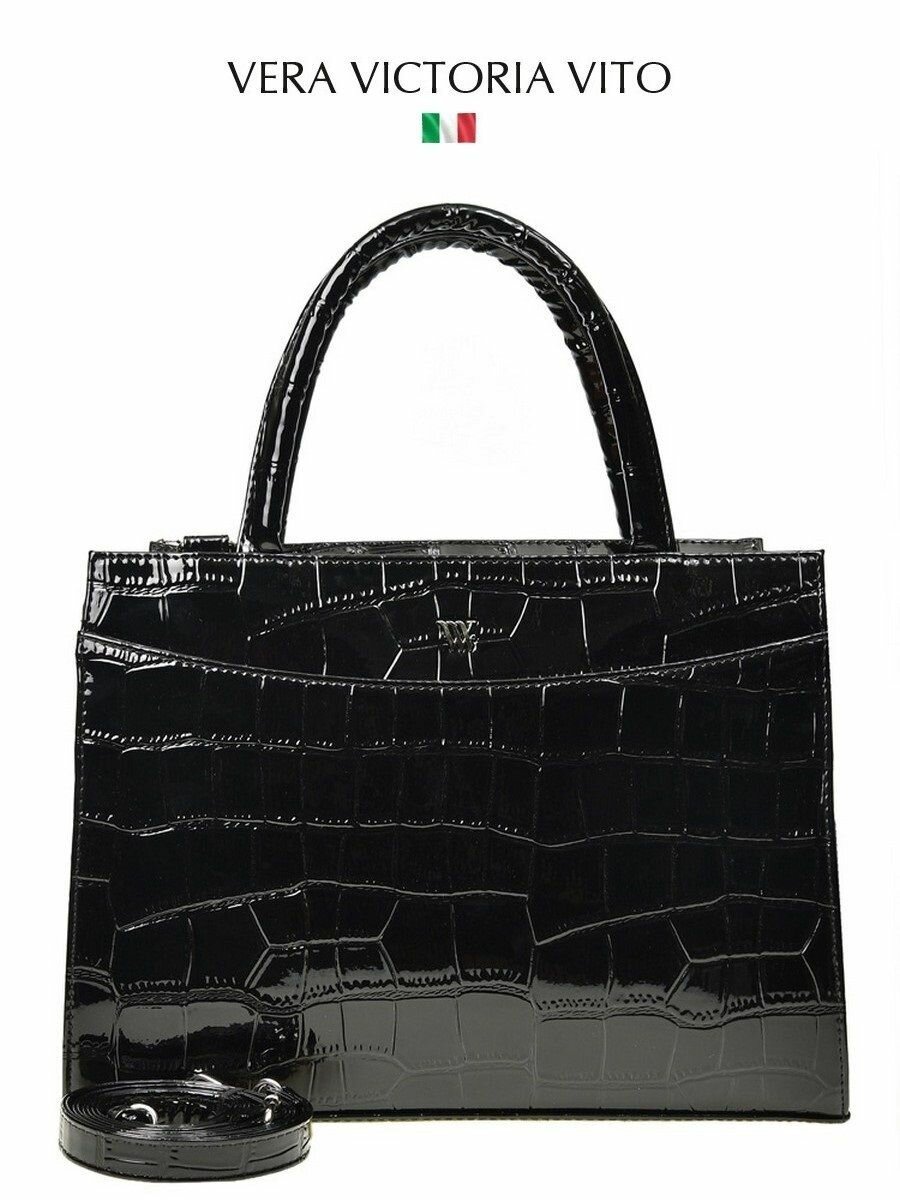 Сумка тоут Vera Victoria Vito, фактура под рептилию, черный