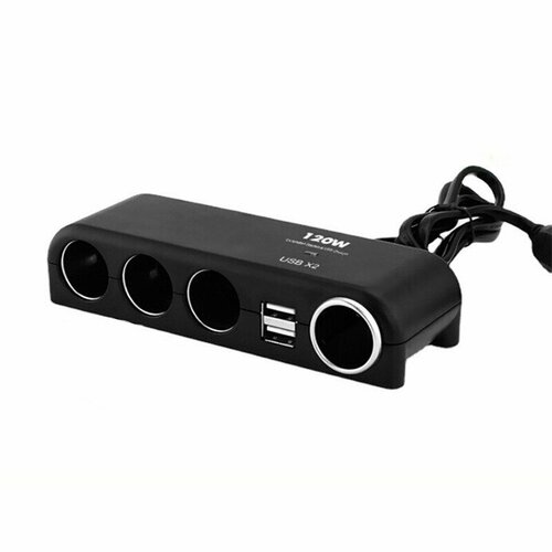 Разветвитель прикуривателя 4 гнезда 120W 2хUSB разъема 5V-1А 455₽
