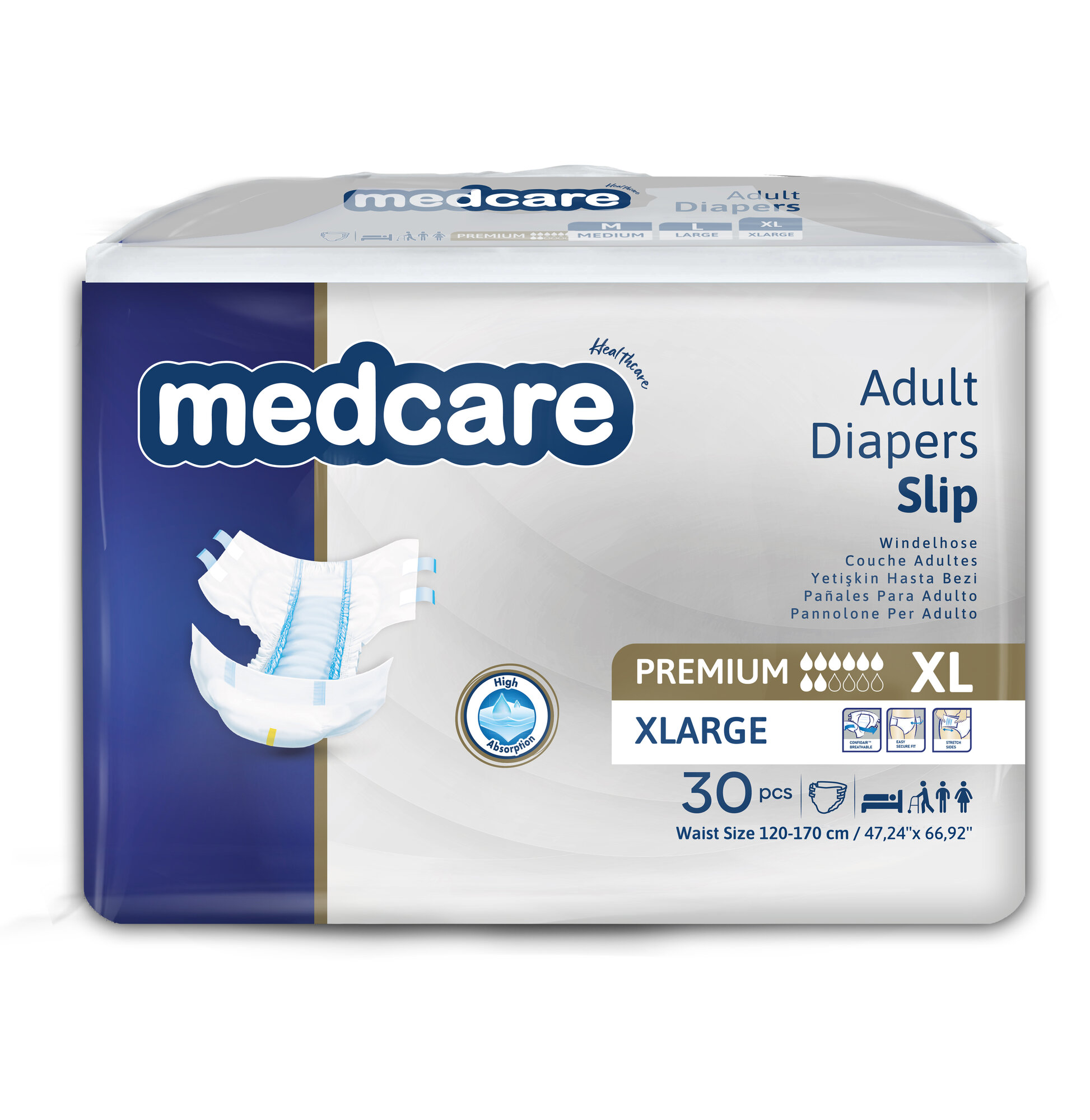 MEDCARE PREMIUM Подгузники для взрослых размер XL 120-170см / 30штук