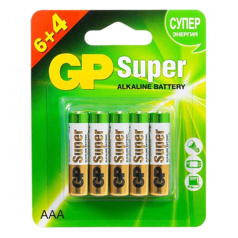Батарейка GP Super AAA/LR03 24A6/4-2CR10/GP24AA216/4-2CRSBC10 10шт/уп.(6+4)