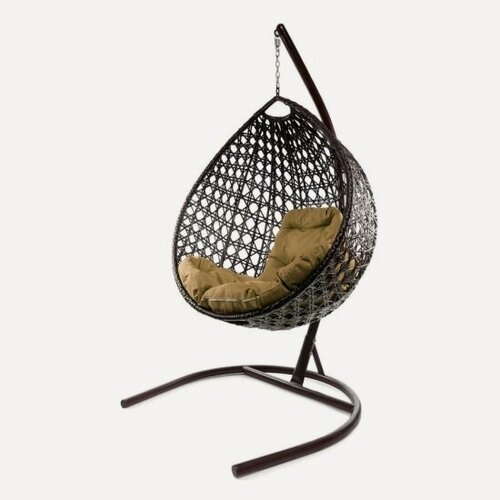 Изображение товара Подвесное кресло кокон M-group Капля с ротангом Люкс коричневое+бежевая подушка