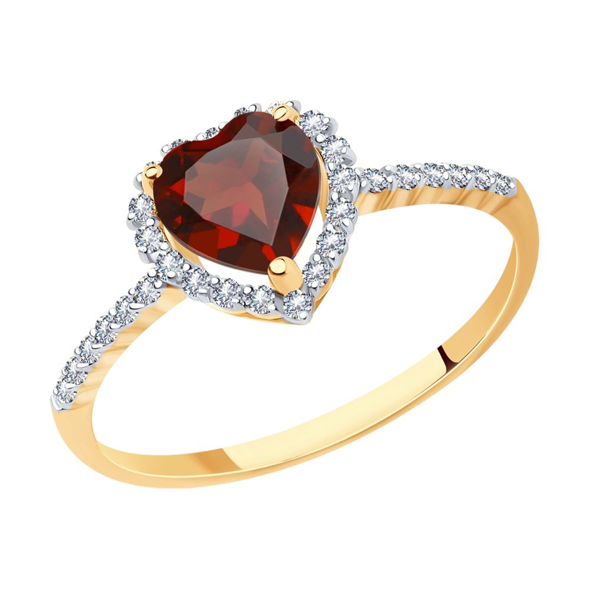 Кольцо Diamant online, красное золото, 585 проба, фианит, гранат, размер 17, красный