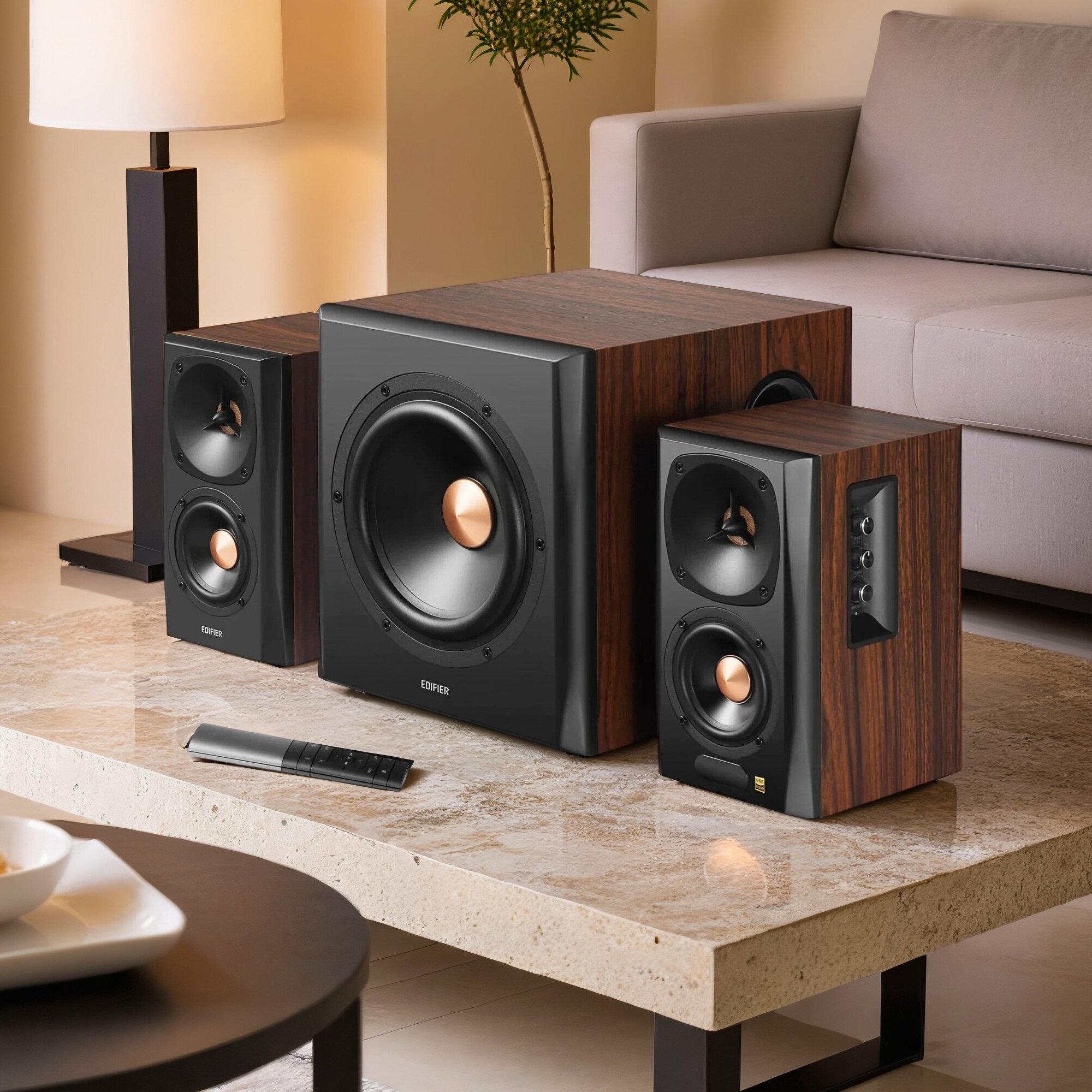 Акустическая система 2.1 EDIFIER S360DB, Bluetooth, Hi-Res, 155 Вт, коричневая