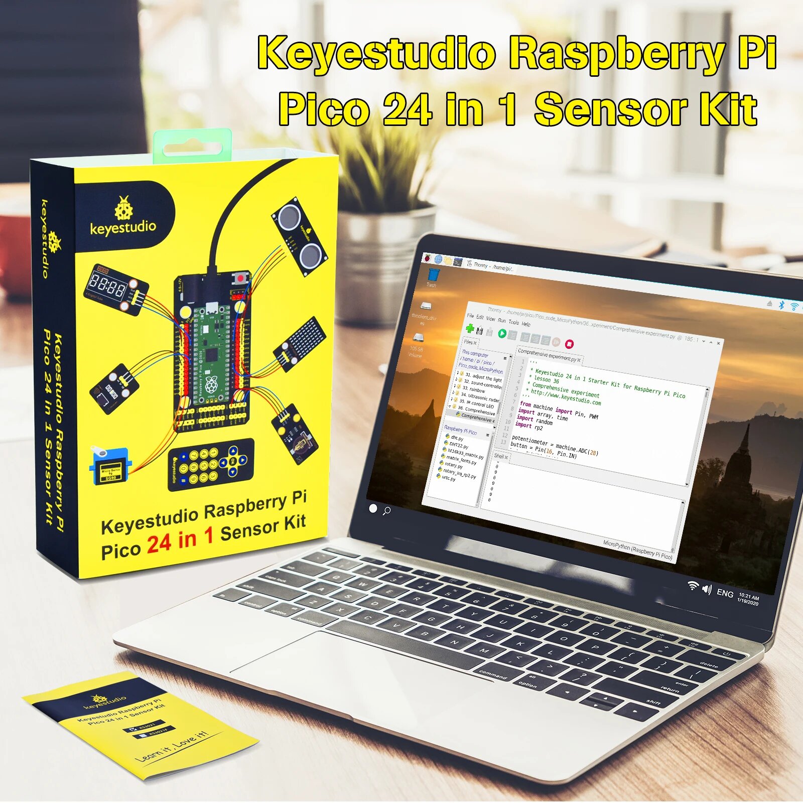 Keyestudio Raspberry Pi Pico 37/24/42 в 1 комплект датчиков для Raspberry Pi Pico стартовый комплект с поддержкой программирования питона и Arduino, 42 in 1 kit — фото 1